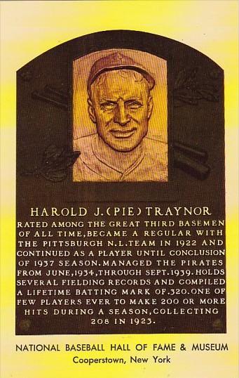 Harold J Pie Traynor National Baseball Hall Of Fame & Museum  Cooperstown New...