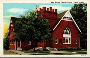 Vintage 1940's First Baptist Church Mount Vernon Illinois IL Linen Postcard