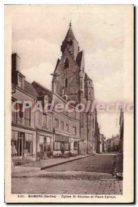 Postcard Old Mamers Sarthe St Nicolas Church and Place Carnot