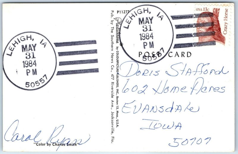 1984 Lehigh, IA Post Office Cancel Postcard Town USPO Postal History A267