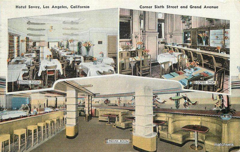 1944 Hotel Savoy Interior Los Angeles California Kropp postcard 7216