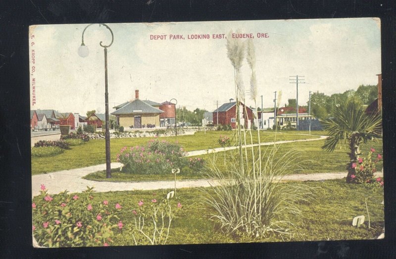 EUGENE OREGON RAILROAD DEPOT TRAIN STATION DOWNTOWN VINTAGE POSTCARD