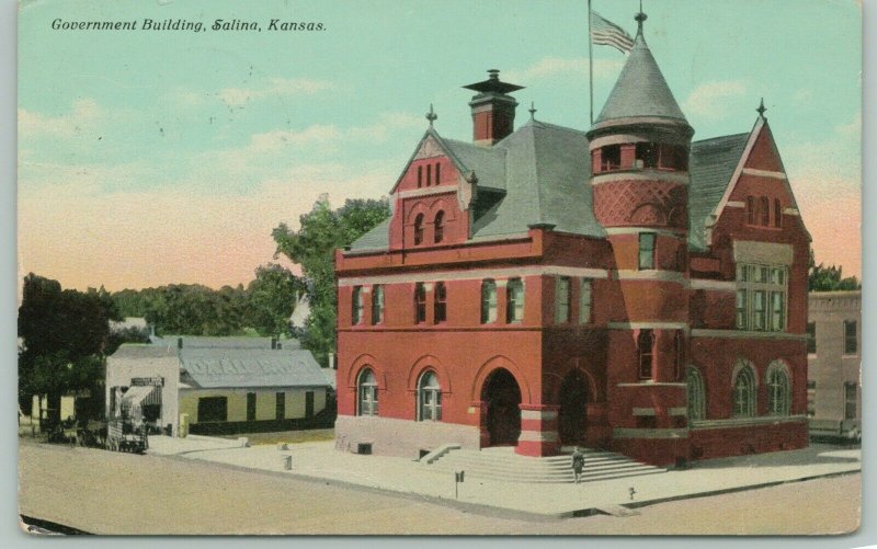 Salina Kansas~Post Office~Hardware Store~Noxall Paint Sign on Roof~1912 PC