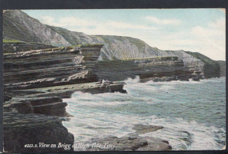 Yorkshire Postcard - View on Brigg at High Tide, Filey   DC2399