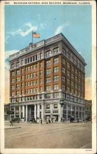 Waukegan Illinois IL National Bank Street Scene Vintage Postcard