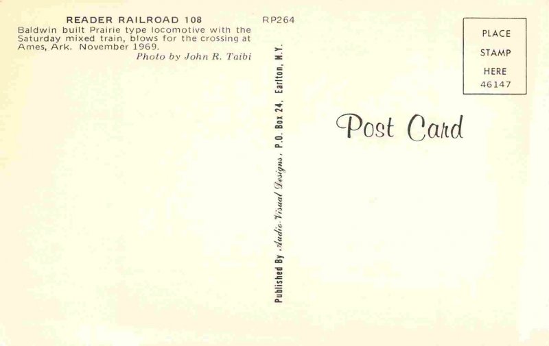 Reader Railroad Locomotive Train Baldwin Prairie Type Ames AR Railroad postcard