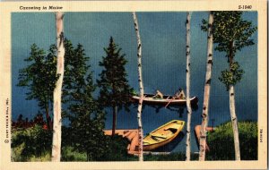 Looking Through Birches at Rowboats, Canoeing in Maine Vintage Postcard R34 