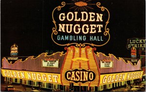 Vtg Las Vegas Nevada NV Golden Nugget Casino Neon Signs Chrome View Postcard