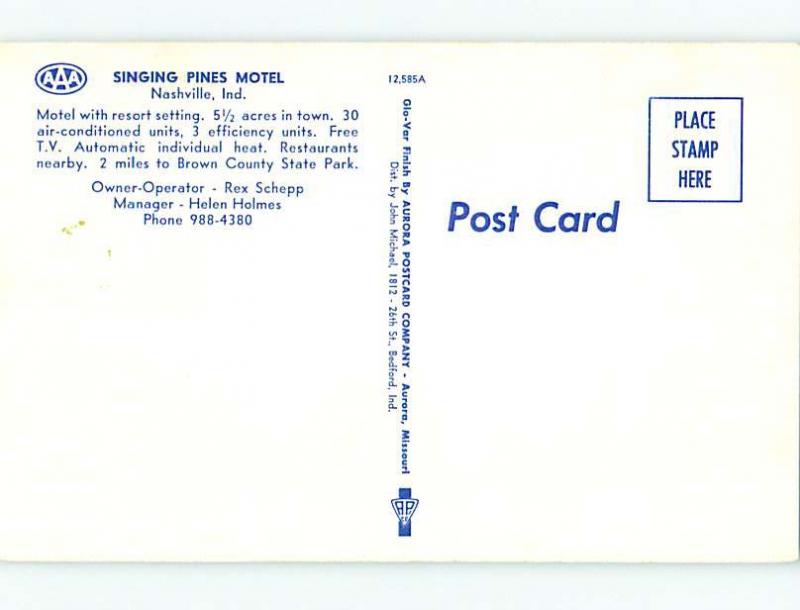 Unused Pre-1980 SWINGING PINES MOTEL Nashville Indiana IN u7445