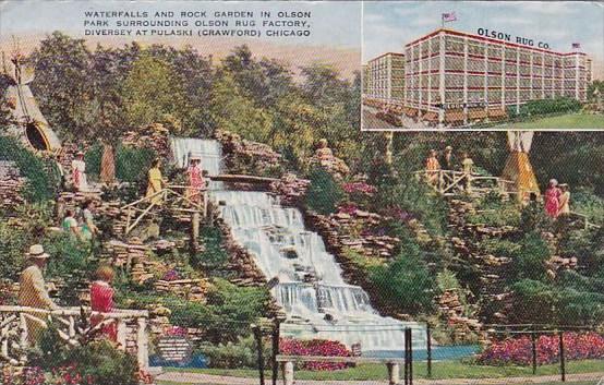 Illinois Chicago Waterfalls And Rock Garden In Olson Park Surrounding Olson R...