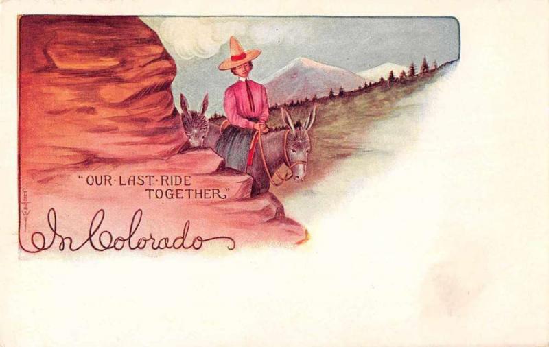 Colorado Greetings Cowgirl Native American Indian On Donkey Postcard J67832