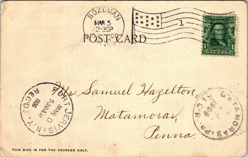 Bozeman Canyon Montana Postcard, Spring Falls, Mystic Lake & Gorge 1906