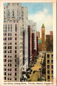 VINTAGE POSTCARD BAY STREET TORONTO VIEW LOOKING NORTH ONTARIO CANADA c. 1920