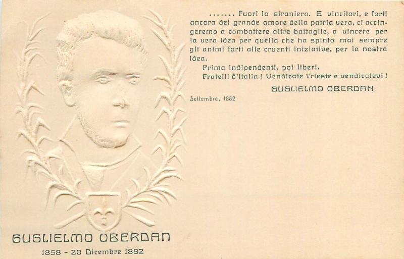 Guglielmo Oberdan irredentist martyr of Italian unification movement emboss face