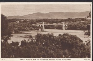 Wales Postcard - Menai Strait and Suspension Bridge From Anglesey  RS3481