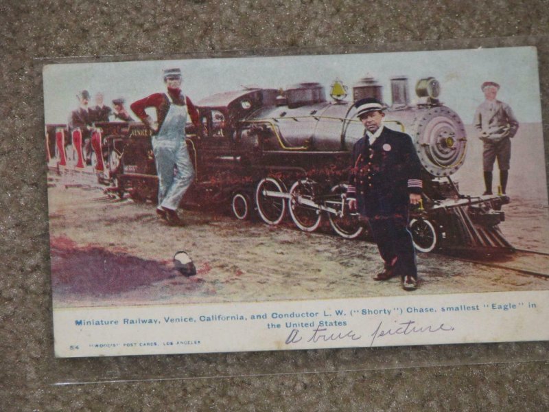 Miniature Railway, Venice, Calif., conductor L.W. (Shorty) Chase, Smallest