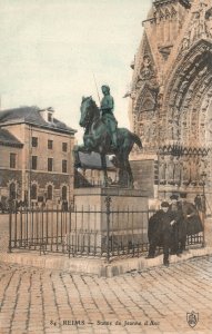 Vintage Postcard Reims Statue De Jeanne D'Arc Tourist Attraction in Reims France