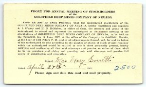1927 GOLDFIELD DEEP MINES OF NEVADA JUNE MEETING STOCKHOLDERS POSTCARD P1916