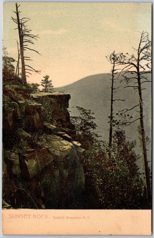 Sunset Rock Catskill Mountains New York Cliff & Mountain In Distance Postcard