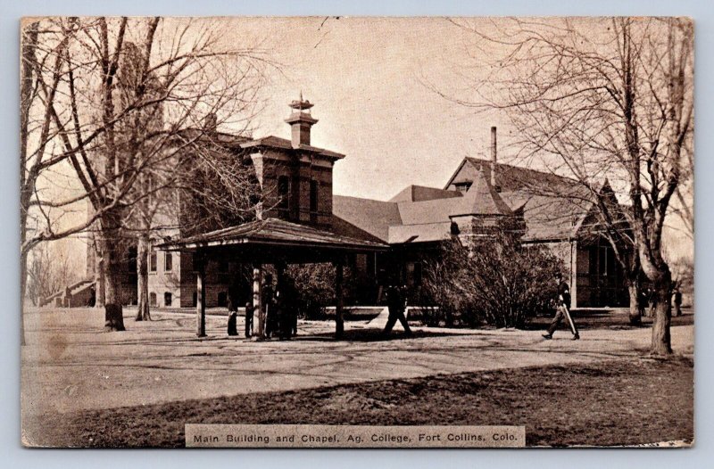 J89/ Fort Collins Colorado Postcard c1910 Main Building Chapel College 93
