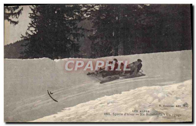 Old Postcard of Sports & # 39hiver Skiing bobsleighs a turn