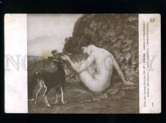 134754 Nude Nymph & Goats by MORGAND vintage SALON 1914 PC