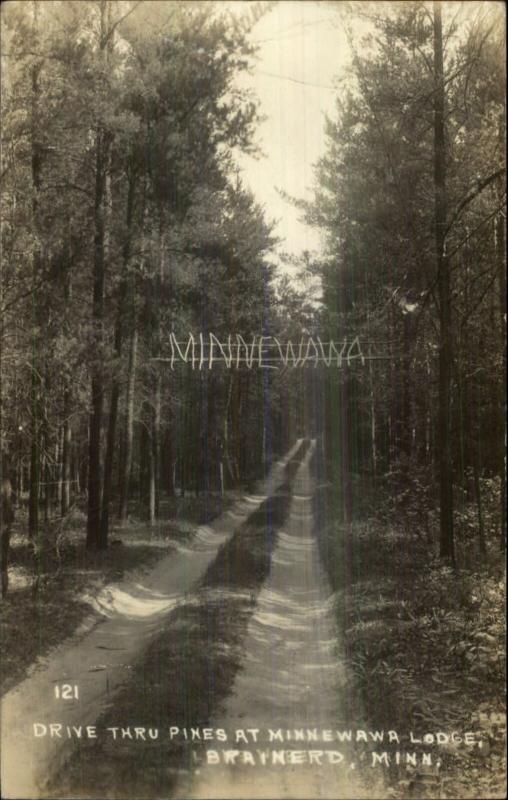 Brainerd MN Drive at Minnewawa Lodge 1934 Real Photo Postcard