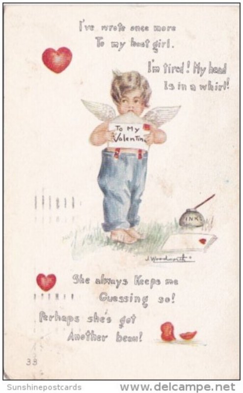 Valentine's Day Cupid Mailing Letter 1914 Signed Woodworth