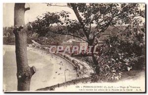 Old Postcard Perros Guirec Beach Trestraou view through the trees of the Mont...