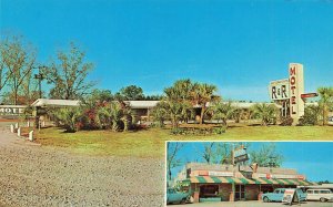 Nahunta GA R&R Motel & Restaurant Duo View Old Cars Postcard