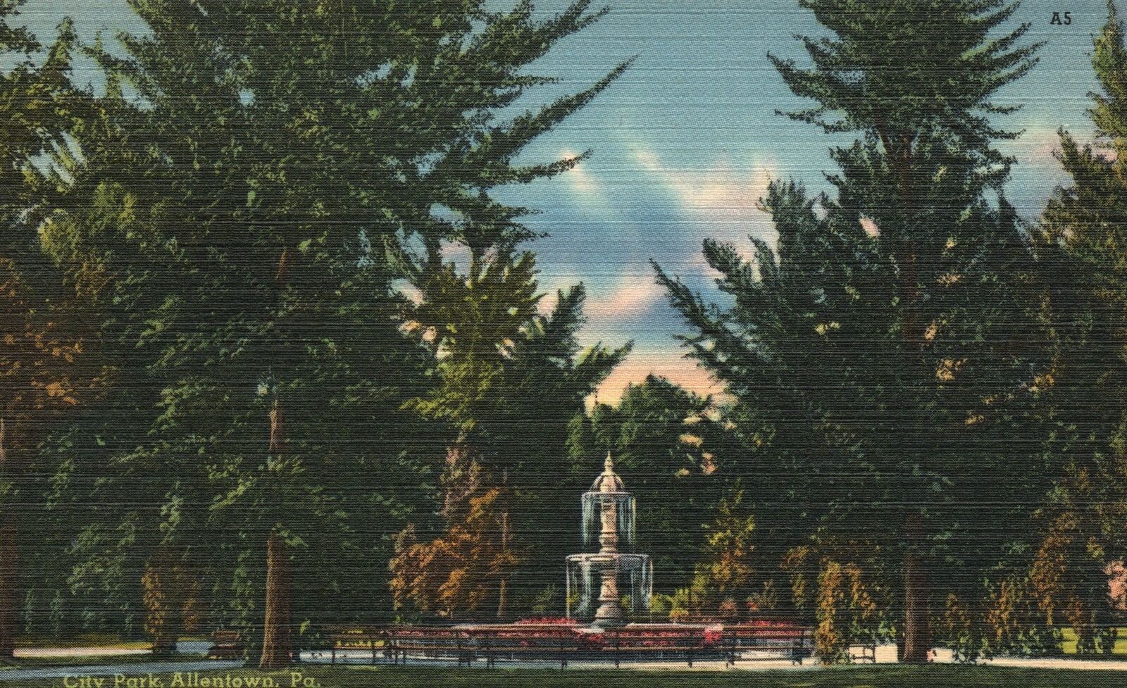 Vintage Postcard 1947 City Park Statue Fountain Park Allentown