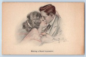 Artist Signed Postcard Couple Romance Making A Good Impression Cowallis Oregon