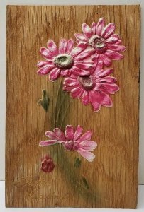 Hearty Greetings Wood Grain Applied Flowers 1911 Lodi Wisconsin Postcard F10