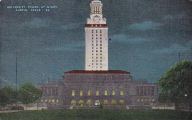 Texas Austin University Tower At Night 1950