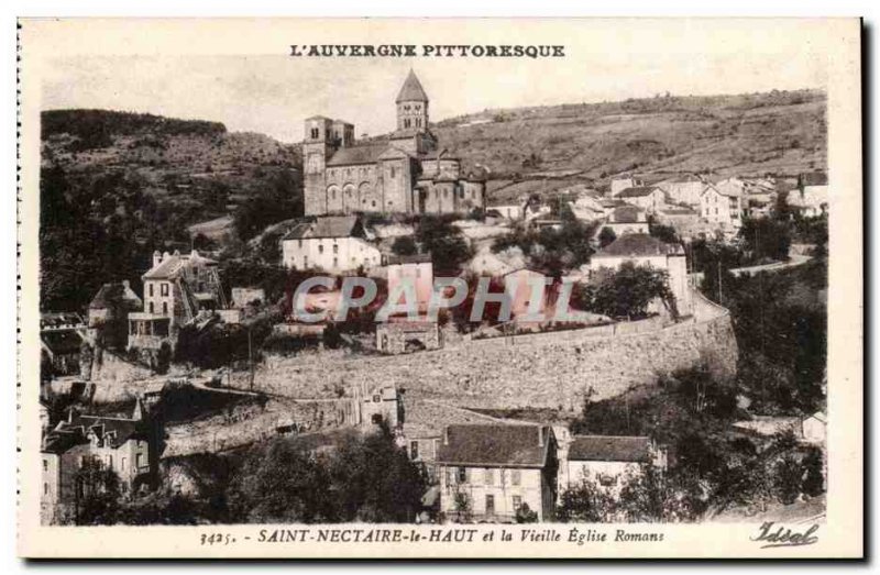 Old Postcard Auvergne Saint Nectaire up and the old Roman church