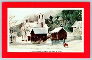 New England Village By John A Neff, Yankee Magazine & Farmers Almanac Postcard