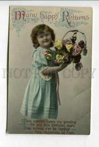 427287 BIRTHDAY Wishes HAPPY RETURNS Girl ROSES Old Greeting