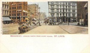 BROADWAY NORTH FROM COURT HOUSE ST. LOUIS MISSOURI A. SELIGE PMC POSTCARD (1901)