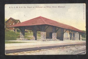 WHITE RIVER HOLLISTER MISSOURI RAILROAD DEPOT TRAIN STATION VINTAGE POSTCARD