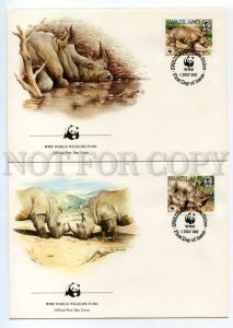 491292 Swaziland rhinos 1987 year WWF set of FDC