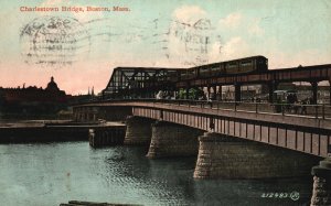 Vintage Postcard 1910's Charlestown Bridge Boston Massachusetts Valentine Sons