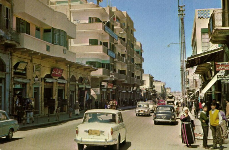 israel palestine GAZA Omar El Mokhtar Street Car Shops 1970s Postcard