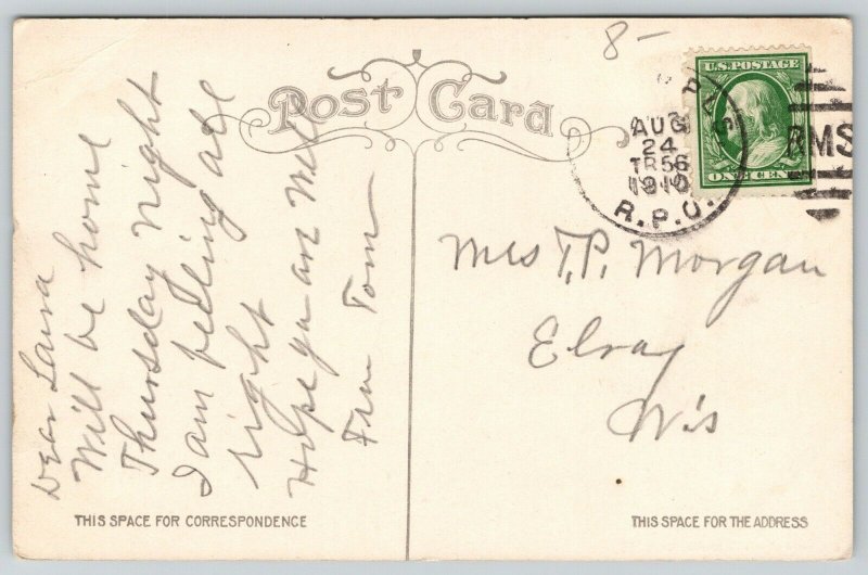 Tomah Wisconsin~CM&StP RR Station~Railroad Depot~Semiphore~Girl in Bush~1910