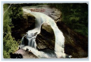 1910 Black River Falls Waterfall Bessemer Michigan MI Posted Antique Postcard