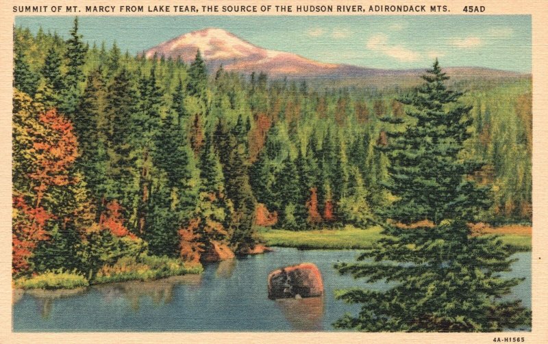 Vintage Postcard 1930's Summit Of Mt. Marcy Hudson River Adirondacks Mts. NY