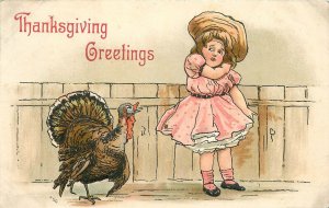 Postcard 1908 HBG Thanksgiving turkey girl humor 23-12503