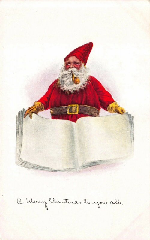 Christmas Postcard Santa Claus Smoking Pipe Naughty Nice Toy Wish List~114781