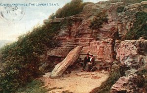 Vintage Postcard 1910's Man & Woman in Love Hastings The Lovers Seat