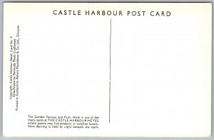 Vtg Bermuda Castle Harbour Hotel Garden Terrace Palm Walk 1950s View Postcard