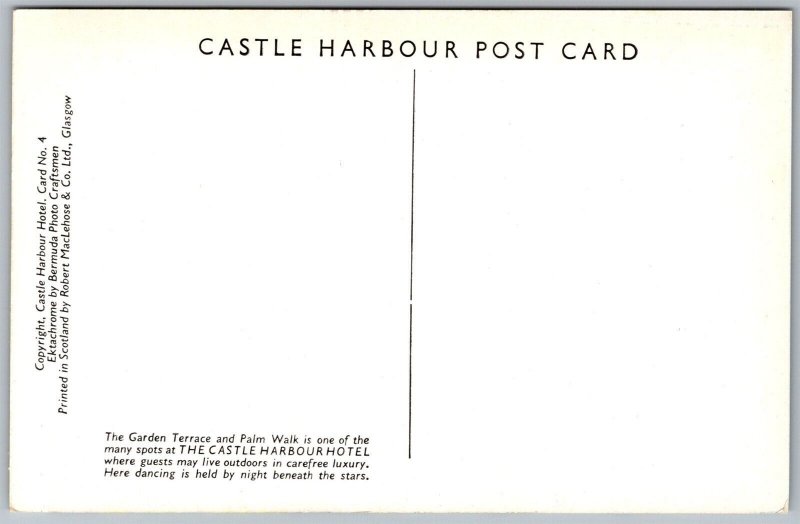 Vtg Bermuda Castle Harbour Hotel Garden Terrace Palm Walk 1950s View Postcard